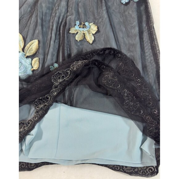 Vintage Teal Black Y2K Embroidered Silk Dress 10 Glam Fairy Dark Whimsigoth Bead - Picture 6 of 16